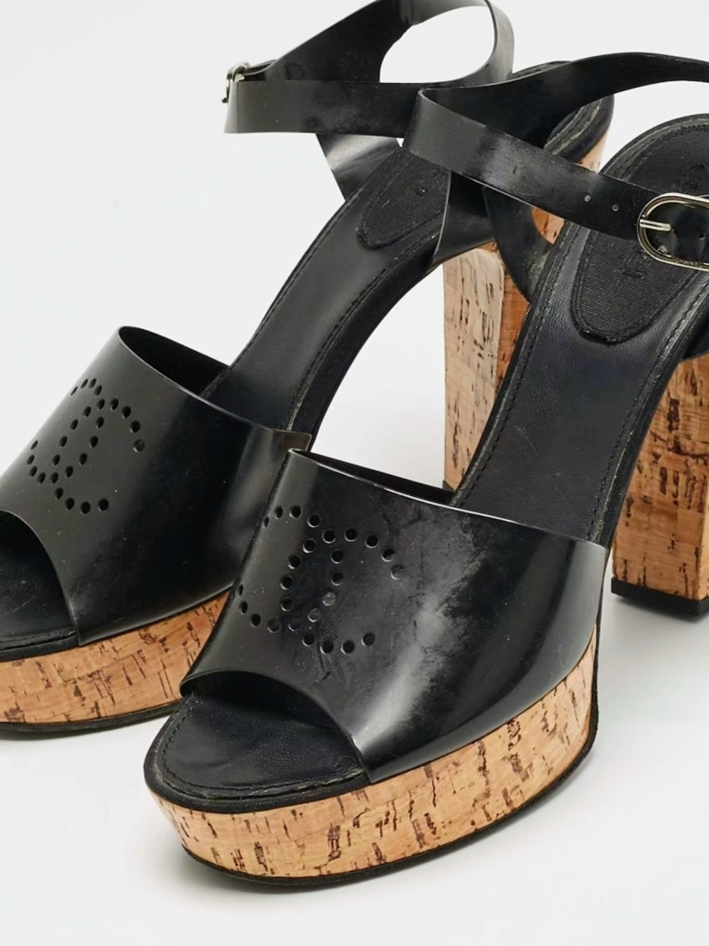 Authentic Chanel CC Black Jelly Cork Platform Heels Sandals Rare 42/10.5 US